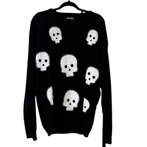 Hot Topic Black All Over Skull Print Knit Sweater Women's Size LG Goth Grunge